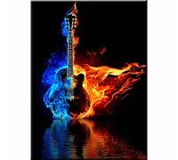 5D Diamond Art Painting Kits Blue Fire Guitar, DIY Diamond Painting Art Kit by Number Full Drill Dot Rhinestone Crystal Cross Stitch Embroidery Pictures, for Home Wall Decor Square Drill 100x120cm