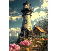 5D Diamond Art Painting Kits for Adults Beginners, DIY Paint by Numbers for Adults Lighthouse Pattern, Full Drill Diamond Painting with Accessories for Room Decor, Gifts for Women, 16x20 inch F-56