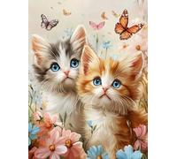 5D Diamond Art Painting Kits for Adults, Butterfly Cat 2 Diamond Art Kits Adults, Round Full Drill Crystal DIY Cross Stitch Crafts Pictures Embroidery for Beginner Home Wall Decor 50x70cm Ja0z-425
