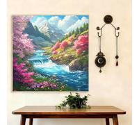 5D Diamond Art Painting Kits for Adults, Cherry Blossoms Diamond Art, DIY Square Full Drill Cross Stitch Crafts Pictures Mountain Embroidery Kit for Beginner, Home Wall Decor Gifts 65x65 cm G8-1086