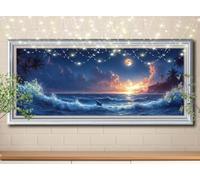 5D Diamond Art Painting Kits for Adults,DIY Dolphin,Moon Diamond Painting by Number Kits for Beginners,Diamond Crystal Embroidery Arts Crafts Painting Pictures for Home Wall Decor 80x160cm 58Y-3327