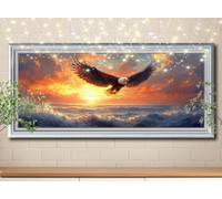 5D Diamond Art Painting Kits for Adults,DIY Eagle,Sea Diamond Painting by Number Kits for Beginners,Diamond Crystal Embroidery Arts Crafts Painting Pictures for Home Wall Decor (70x140cm) 58Y-12025
