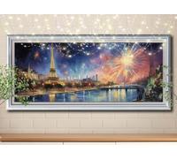 5D Diamond Art Painting Kits for Adults,DIY Eiffel Tower,Fireworks Diamond Painting by Number Kits for Beginners,Diamond Crystal Embroidery Arts Crafts Painting for Home Wall Decor 100x200cm 58Y-6089