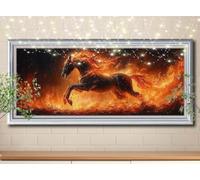 5D Diamond Art Painting Kits for Adults,DIY Horse,Flame Diamond Painting by Number Kits for Beginners,Diamond Crystal Embroidery Arts Crafts Painting Pictures for Home Wall Decor 100x200cm 58Y-12269