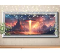 5D Diamond Art Painting Kits for Adults,DIY Landscape,Flying Saucer Diamond Painting by Number Kits for Beginners,Diamond Crystal Embroidery Arts Crafts Painting for Home Wall Decor 70x180cm 58Y-1946