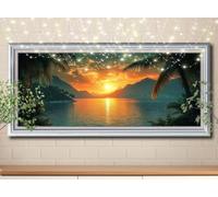 5D Diamond Art Painting Kits for Adults,DIY Palm Tree,Sunset Diamond Painting by Number Kits for Beginners,Diamond Crystal Embroidery Arts Crafts Painting Pictures for Home Decor 60x150cm 58Y-7464