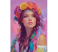 5D Diamond Art Painting Kits for Adults, DIY Round Full Drill Diamond Painting Kit Flower Woman Embroidery Cross Stitch Kids Beginners Rhinestone Gem Art Crafts, for Home Wall Decor 60x90cm, J8031