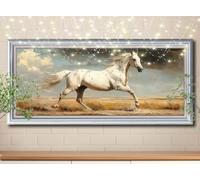 5D Diamond Art Painting Kits for Adults,DIY White Horse,Scenery Diamond Painting by Number Kits for Beginners,Diamond Crystal Embroidery Arts Crafts Painting Pictures for Home Decor 50x125cm 58Y-7642