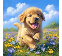 5D Diamond Art Painting Kits for Adults, Dog Diamond Art, DIY Round Full Drill Cross Stitch Crafts Pictures Wildflowers Embroidery Kit for Beginner, Home Wall Decor, Gifts for Women 25cm x 25cm G8-271