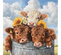 5D Diamond Art Painting Kits for Adults, Highland Cattle Diamond Art, DIY Round Full Drill Cross Stitch Crafts Pictures Cloud Embroidery Kit for Beginner, Home Decor, Gifts for Women 30x30 cm G8-249
