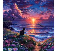 5D Diamond Art Painting Kits for Adults, Ocean Diamond Art, DIY Round Full Drill Cross Stitch Crafts Pictures Cat Embroidery Kit for Beginner, Home Wall Decor, Gifts for Women 70x70 cm G8-293