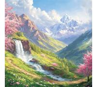 5D Diamond Art Painting Kits for Adults, Spring Diamond Art, DIY Round Full Drill Cross Stitch Crafts Pictures Mountain Embroidery Kit for Beginner, Home Wall Decor, Gifts for Women 60x60 cm G8-113