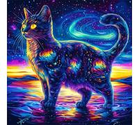 5D Diamond Art Painting Kits for Adults, Starry Sky Diamond Art, DIY Round Full Drill Cross Stitch Crafts Pictures Cat Embroidery Kit for Beginner, Home Wall Decor, Gifts for Women 35x35 cm G8-1013