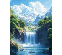 5D Diamond Art Painting Kits for Adults, Waterfall Forest 2 Diamond Art Kits Adults, Round Full Drill Crystal DIY Cross Stitch Crafts Pictures Embroidery for Beginner Home Wall Decor 50x70cm Ja0z-575