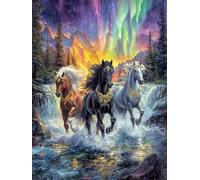 5D Diamond Art Painting Kits for Adults, Waterfall Horse Diamond Art Kits Adults, Round Full Drill Crystal DIY Cross Stitch Crafts Pictures Embroidery for Beginner Home Wall Decor 50x70cm Ja0z-599