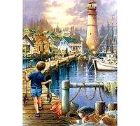 5D Diamond Art Painting Kits Full Drill Boy Fishing 12x16in DIY Diamond Painting Cross Stitch Kits,Crystal Rhinestone Embroidery Pictures Arts Craft Canvas for Home Wall Decor 30x40cm (Round Drill)