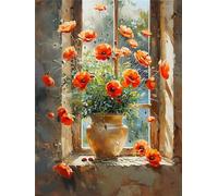 5D Diamond Art Painting Kits, Full Drill Poppy Diamond Art for Kids Adults, Cross Stitch Rhinestone Arts and Crafts, DIY Flower Dimaond Painting by Numbers for Home Decor, Gifts Christmas 12x16in