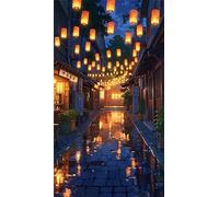5D Diamond Art Painting,Lantern Street Scene Diamond Painting Kits for Adults,DIY Round Full Drill Canvas Embroidery Cross Stitch,Diamond Arts Crafts Painting Pictures for Home Wall Decor 100x210cm