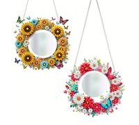 5D Diamond Art Painting Mirror Craft Set, DIY Rhinestone Diamond Mirror Pendants Special Shape Diamonds Art Mirrors Pendant Diamonds Painting Set Window Hanging Arts for Home Decor