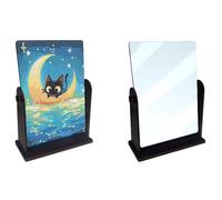 5D Diamond Art Painting Mirror, Diamond Art Rotatable Wooden Desktop Dressing Mirror-02-Crescent Black Cat