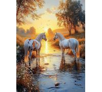5D Diamond Art Sunset Diamond Painting, Horse DIY Cross Stitch Kits for Adults, Full Drill Crystal Art Crafts Painting Picture, Hobbies for Adults Women, Room Decor, Gifts for Women 12x16in L-5447