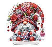 5D Diamond Art Tabletop Gnome Ornaments Kit - DIY Valentine’s Day Special Shaped Crystal Diamond Art Painting Desk Placement Ornament for Home Decor