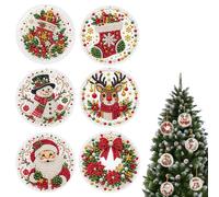 5D Diamond Dot Acrylic Christmas Ornament Set 6Pcs Round | Beginner-ready Full Drill Kit with Santa Snowman Reindeer Stocking Wreath Designs Jute Rope And Drill Tool Set Included