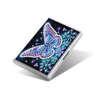 5D Diamond Painting Art Credit Card Holder Wallet, Stainless Steel Card Storage Bag with Butterfly Pattern, 3.8x2.55in with 6 Slots - Travel Business Gift for Adults