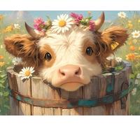 5D Diamond Painting Arts Kits, Cute Cow Full Drill DIY Square Drill Christmas Mosaic Crystal Art Craft，Home Bedroom Office Decoration Beginner Teenage Creative Gifts 40x30cm T2ZY-585