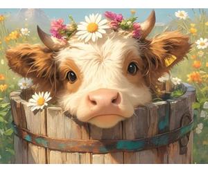 5D Diamond Painting Arts Kits, Cute Cow Full Drill DIY Square Drill Christmas Mosaic Crystal Art Craft，Home Bedroom Office Decoration Beginner Teenage Creative Gifts 40x30cm T2ZY-585