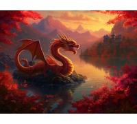 5D Diamond Painting Arts Kits, Dragon Red Full Drill DIY Square Drill Christmas Mosaic Crystal Art Craft，Home Bedroom Office Decoration Beginner Teenage Creative Gifts 40x30cm T2ZY-439