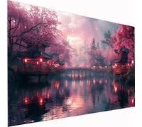 5D Diamond Painting Bridge Large Diamond Art Cherry Blossoms Picture DIY Square Full Drill Gem Art Crystal Embroidery Cross Stitch Set for Adults & Kids for Wall Decor, Relaxing Hobby 60x120cm Z1-392