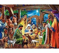 5D Diamond Painting by Number Kit for Adult, DIY Full Drill in A Manger Nativity Birth of Jesus Christ Gifts Embroidery Rhinestone Painting Arts Craft for Home Wall Decor 12 X 16 Inch