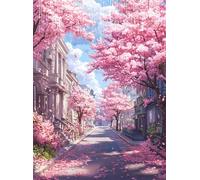 5D Diamond Painting Cherry Blossoms, DIY City Diamond Art Kits Adults Round Full Drill Gem Arts and Crafts for Adults kit Crystal Art Rhinestone Canvas Painting for Wall Decor Gifts 8x12 inch Q4-406