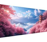 5D Diamond Painting Cherry Blossoms, Mount Fuji Diamond Art Painting Kits for Adults Kids, DIY Square Full Drill Cross Stitch Crystal Creations Gem Art Dimond Paintings for Room Decor 20x40 in L1-993