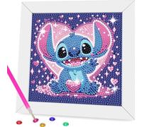 5D Diamond Painting Children with Frame, DIY Stitch Diamond Painting Set, Birthday Gift Diamond Painting Boys and Girls Adults, Pictures Arts Craft for Home Wall Decor Cartoon Mosaic Making