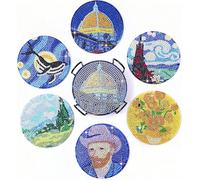 5D Diamond Painting Coasters Kits with Holder, WOWDECOR DIY Van Gogh Famous Paintings Diamond Art Coasters to Make Set of 6 for Coffee, Beer, Mug and Wine Glass