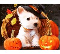 5D Diamond Painting DIY Full Drill Rhinestones, ABEUTY Puppy Dog Happy Halloween Pumpkin, Paint with Diamonds Crystal Diamond Art Kits (Dog)