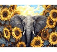 5D Diamond Painting Elephant, DIY Sunflower Diamond Art Kits Adults Round Full Drill Gem Arts and Crafts for Adults kit Crystal Art Rhinestone Canvas Painting for Wall Decor Gifts 20x28 inch Q4-1490