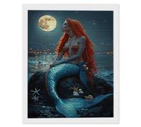 5D Diamond Painting for Adults, Mermaid Moon Diamond Art Kits Adults, Crystal Art Round Full Drill Canvas Painting DIY Gem Arts Cross Stitch Crafts Home Wall Room Decor, Gifts for Women 40x60cm Q-639