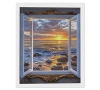 5D Diamond Painting for Adults, Sea View Sunset Diamond Art Kits Adults, Crystal Art Round Full Drill Canvas Painting DIY Gem Arts Cross Stitch Crafts Home Wall Room Decor, Gifts 80x120cm Q-291