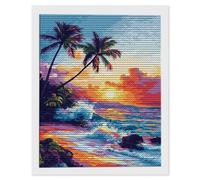 5D Diamond Painting for Adults, Wave Coconut Tree Diamond Art Kits Adults, Crystal Art Round Full Drill Canvas Painting DIY Gem Arts Cross Stitch Crafts Home Wall Room Decor, Gifts 50x75cm Q-299