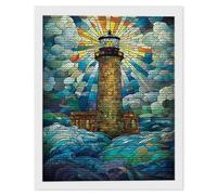 5D Diamond Painting for Adults, Wave Lighthouse Diamond Art Kits Adults, Crystal Art Round Full Drill Canvas Painting DIY Gem Arts Cross Stitch Crafts Home Wall Room Decor, Gifts 40x60cm Q-295