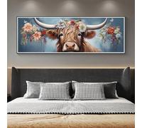 5D Diamond Painting Highland Cow Diamond Art Kits Adults/Kids, DIY Dimond Picture Art Gem Art, Large Diamond Painting Embroidery Crystal Art Crafts for Room Wall Decor (17.7x53.1 Inch/135x45 cm), 188F