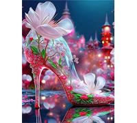 5D Diamond Painting Kit Dream Crystal Shoes Diamond Art Kits Adults, Full Drill Round Diamonds Crystal Art Diamond Painting, Embroidery Painting by Numbers for Home Wall Decor 40x30cm S-7305
