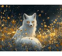 5D Diamond Painting Kit for Adults, Diamond Art 40x50 cm White Fox with Round Sparkling Diamonds, Complete DIY Crystal Gem Art Craft Set, Stress Relief Relaxing, Home Room Wall Decor Idea Gifts JZ-10