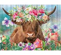 5D Diamond Painting Kits Animal Highland Cattle Full Drill Round Resin Diamond Art Cow Cross Stitch DIY Diamond Painting by Number Kits Wall Decoration, Canvas 12" x 16"