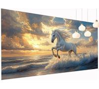 5D Diamond Painting Kits Beach, DIY Horse Large Diamond Art Kits Adults, Square Full Drill Crystal Art Embroidery Cross Stitch Pain by Numbers, Mosaic Canvas Wall Arts, Home Decor 16x32 Inch S2-263