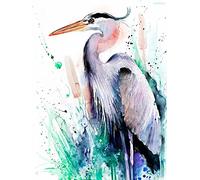 5D Diamond Painting Kits Bird Watercolor Heron Full Drill Round Beads Diamond Art Gems Stone Cross Stitch DIY Diamond Painting by Number Kits Wall Decoration 12x16 inch