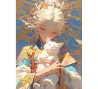 5D Diamond Painting Kits, Cartoon Girl and cat Diamond Art Full Drill DIY Kits Pictures for Wall Decor Home Office Decoration 40x50cm